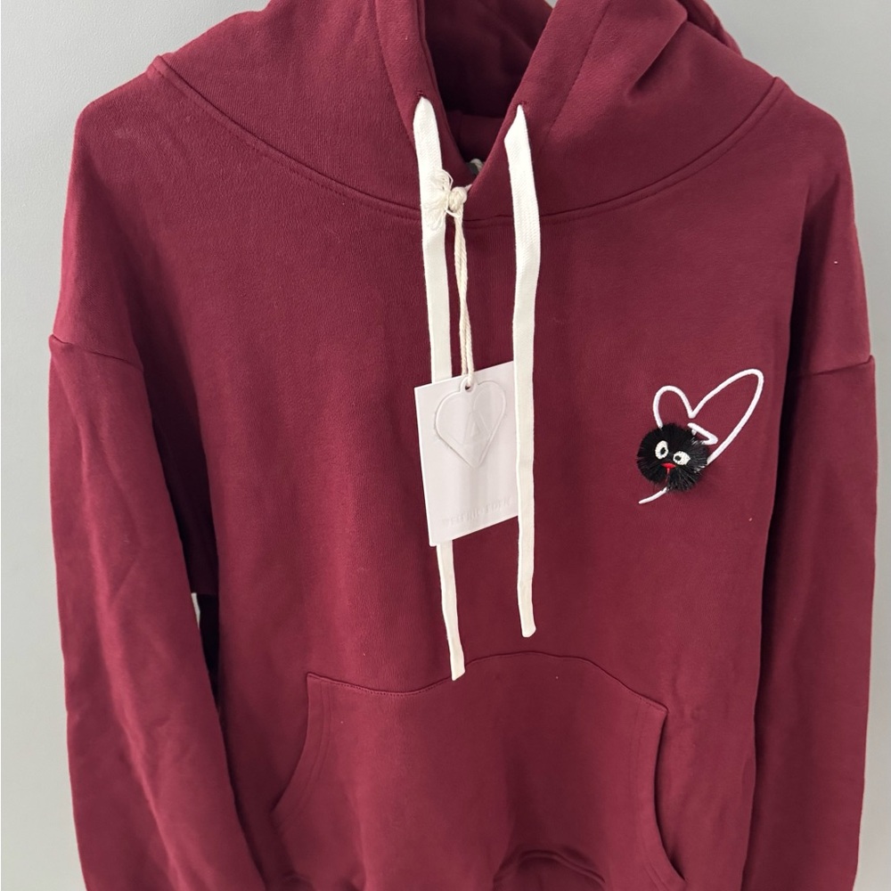 Brand New Maroon Aelfric Eden Hoodie with Heart and Cat Patch